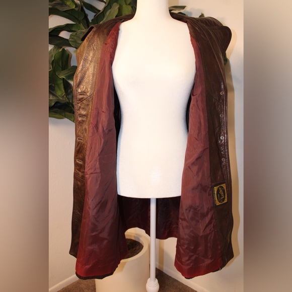 Vintage 1970s Olympic USA Genuine Leather Car Coat / Trench Coat - M/L - Picture 12 of 17